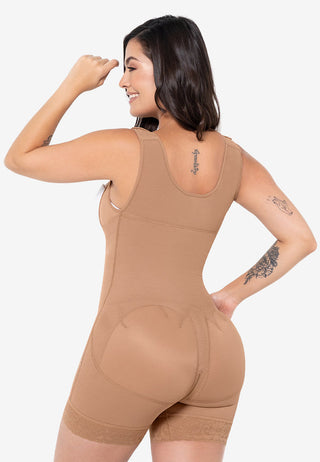 Cinta pós-cirúrgica modeladora tipo short com alça no busto | Ref. FQ105 - Cintas MariaE