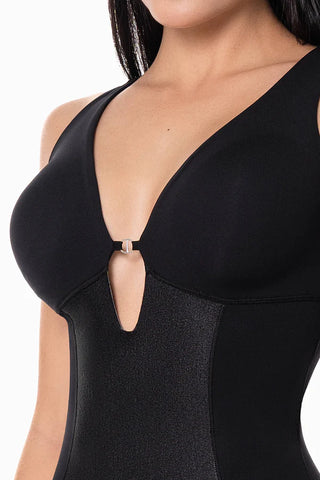 Body Modelador Meia Perna com Decote Profundo e Transparência | Fresia