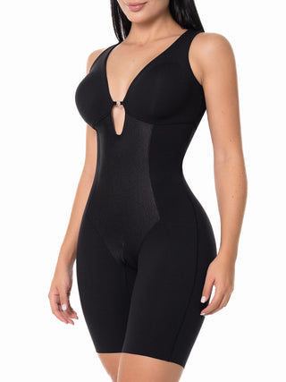 Body Modelador Meia Coxa MariaE na cor Preto – foto do produto. Efeito Invisível. Ref. BDFRE