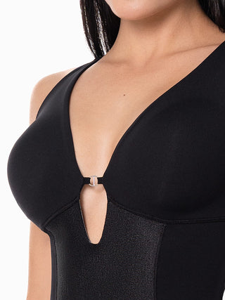 Body Modelador Meia Coxa MariaE na cor Preto – foto do produto. Efeito Invisível. Ref. BDFRE