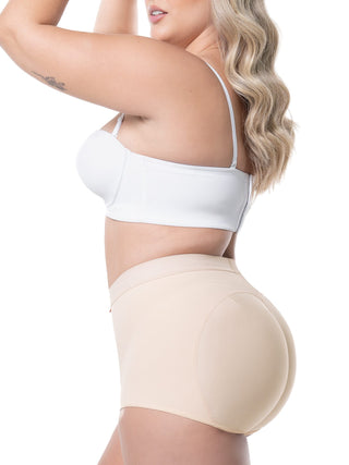 Calcinha Modeladora Cachetero MariaE na cor Bege – vista de perfil. Levanta Bumbum. Ref. SO469ST