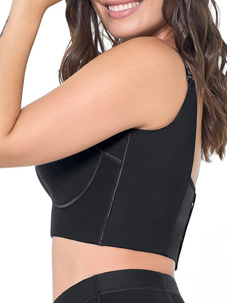 Calcinha Modeladora Meia Coxa MariaE na cor Preto – vista de perfil. Levanta Bumbum. Ref. SO101ST