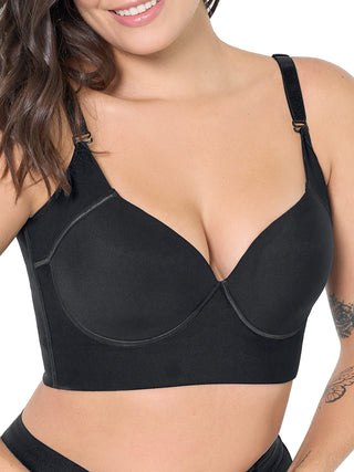 Calcinha Modeladora Meia Coxa MariaE na cor Preto – detalhe do acabamento. Levanta Bumbum. Ref. SO101ST