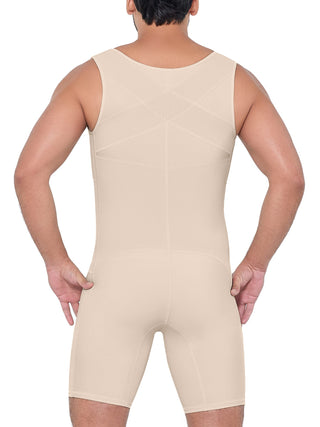 Cinta Modeladora Masculina Tipo Boxer MariaE na cor Bege – vista de costas. Corretor de Postura. Ref. CN128ST