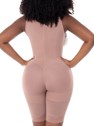 Cinta Modeladora Meia Coxa com Barbatanas MariaE na cor Cacau – foto do produto. Alta Compressão. Ref. CN002RA