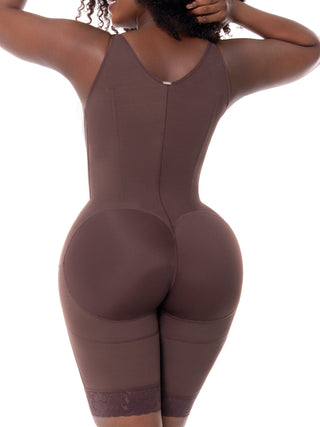 Cinta Modeladora Meia Coxa com Barbatanas MariaE na cor Chocolate – foto do produto. Alta Compressão. Ref. CN002RA