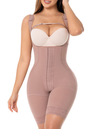 Cinta Modeladora Meia Coxa Sem Busto MariaE na cor Cacau – foto do produto. Afina a Cintura. Ref. CN135SR