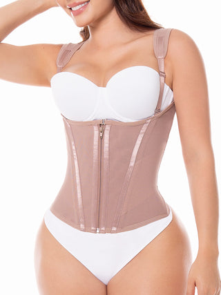 Corset Colete com Barbatanas MariaE na cor Cacau – vista frontal. Afina a Cintura. Ref. CR007RA