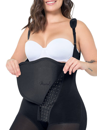 Placa Abdominal Pós-Cirúrgica MariaE na cor Preto – detalhe do acabamento. Modela e Achata o Abdômen. Ref. PL105UN