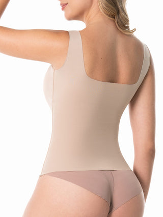 Regata Modeladora Básica MariaE na cor Latte – vista de costas. Frente Dupla. Ref. BS004ST